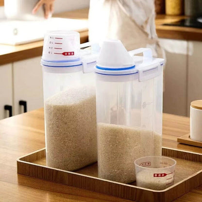 Premium Rice and Grains Storage Canister with Measuring Cup - Moisture, Insect, and Dust Proof for Your Kitchen!