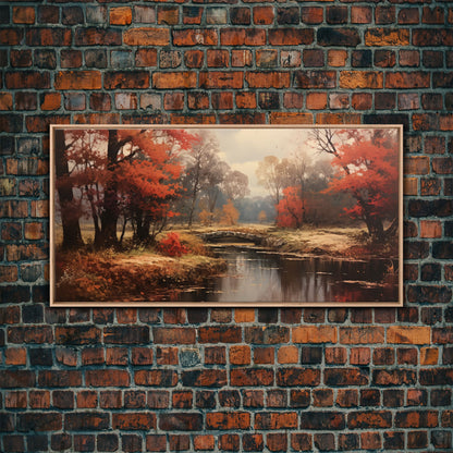 Fall Decor Framed Canvas Print | Trees With Falling Leaves | Fall Wedding Decor | Fall Home Decor | Fall Wall Decor | Rustic Fall Decor