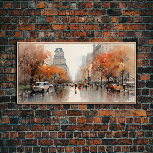 New York City In The Fall, Framed Canvas Print, NYC Decor, Fall Centerpiece, Watercolor Painting, City Painting, Fall Wall Decor