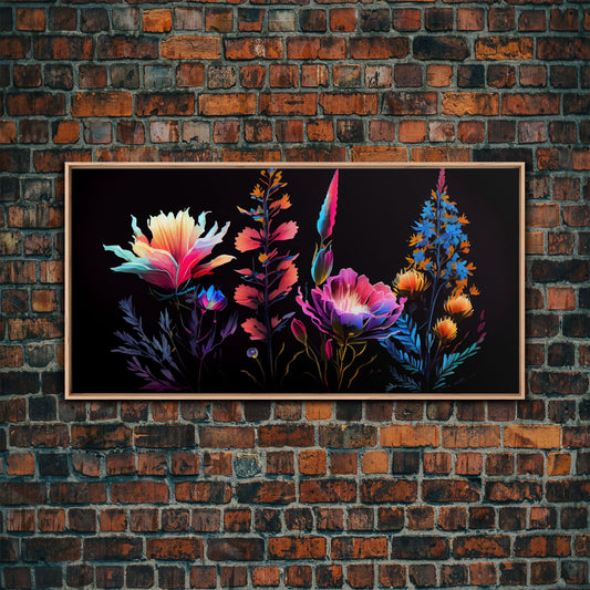 Colorful Floral Wall Art, Mother's Day Gift, Gift For Mom, Black background, Wild Flowers, Nature Art, Rustic Farmhouse Art, Minimalist Deco