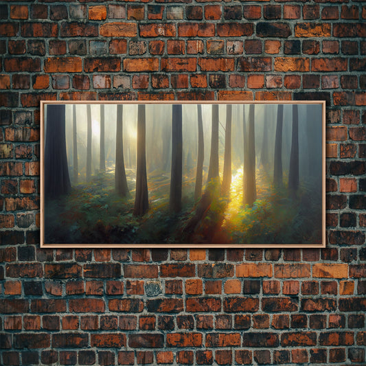 Canvas print of a forest floor at golden hour, watercolor painting print, cool living room or guest room wall art