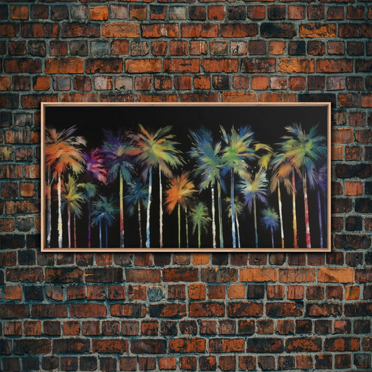 Abstract Coconut Trees Wall Decor, Tropical Wall Art, Colorful Abstract Art, Panoramic Wall Decor, Canvas Print, Wall Art, Framed Canvas Art
