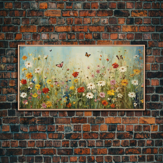 Butterfly Art, Wildflowers Print, Framed Canvas Print, Beautiful Watercolor Painting, Abova Sofa Decor, Minimalist Wall Art, Modern Decor