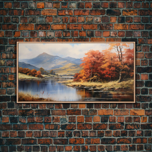 Autumn By The Lake, Framed Canvas Print, Original Landscape Painting, Fall Decor, Boho Minimalist Farmhouse Decor, Rustic Art