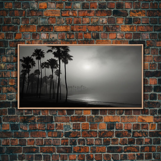 Black And White Florida Rain Storm, Framed Canvas Print, Liminal Art, Liminal Spaces, Framed Wall Art, Office Decor, Dark Moody Art
