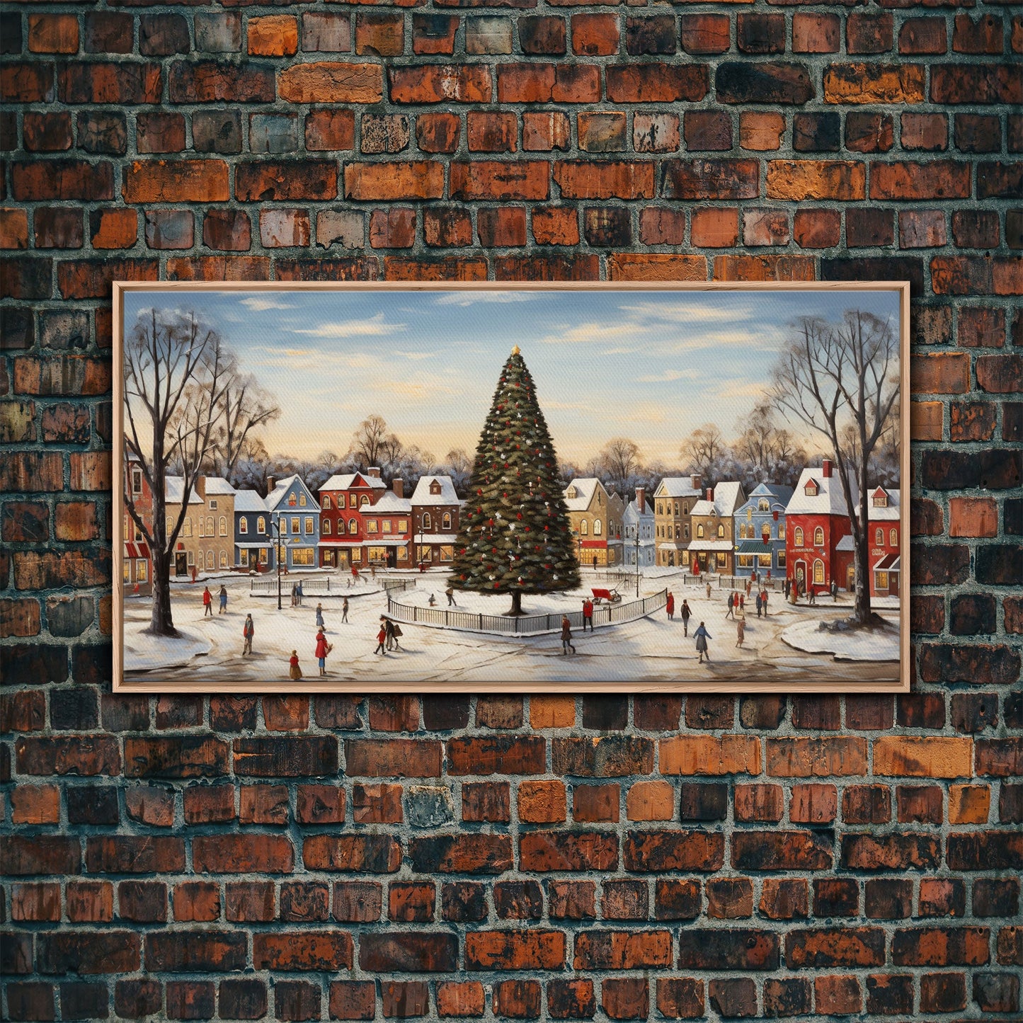 Christmas Tree In Town Square Framed Christmas Wall Art - Framed Christmas Art - Canvas Art - St. Nicholas - Winter Wonderland Centerpiece