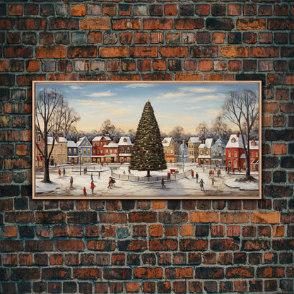Christmas Tree In Town Square Framed Christmas Wall Art - Framed Christmas Art - Canvas Art - St. Nicholas - Winter Wonderland Centerpiece