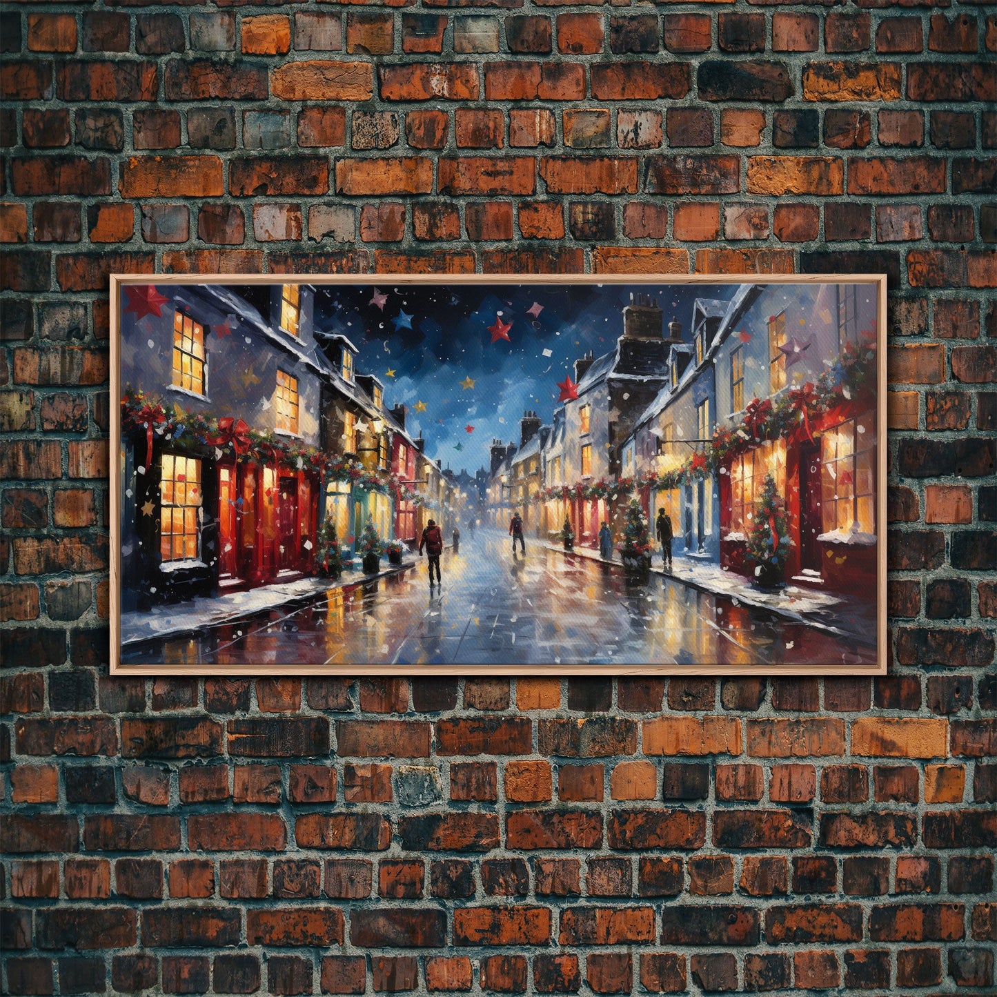 Christmas Wall Art - Framed Canvas Print - Winter Wonderland Victorian Village Decorated for Christmas - Christmas Canvas Wall Art