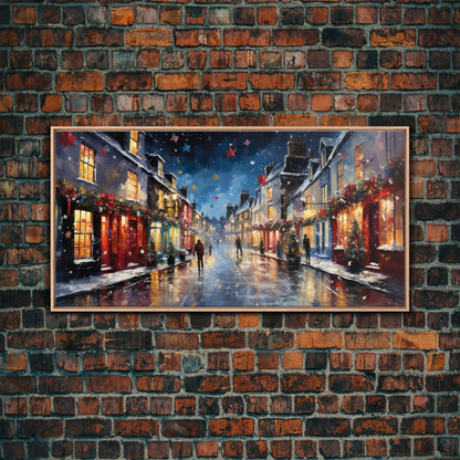 Christmas Wall Art - Framed Canvas Print - Winter Wonderland Victorian Village Decorated for Christmas - Christmas Canvas Wall Art
