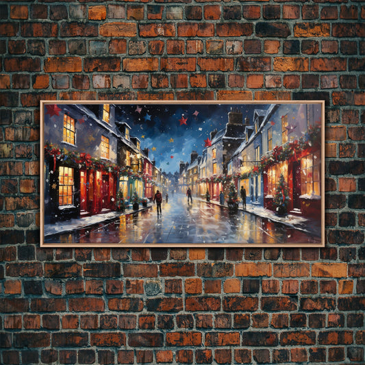 Christmas Wall Art - Framed Canvas Print - Winter Wonderland Victorian Village Decorated for Christmas - Christmas Canvas Wall Art