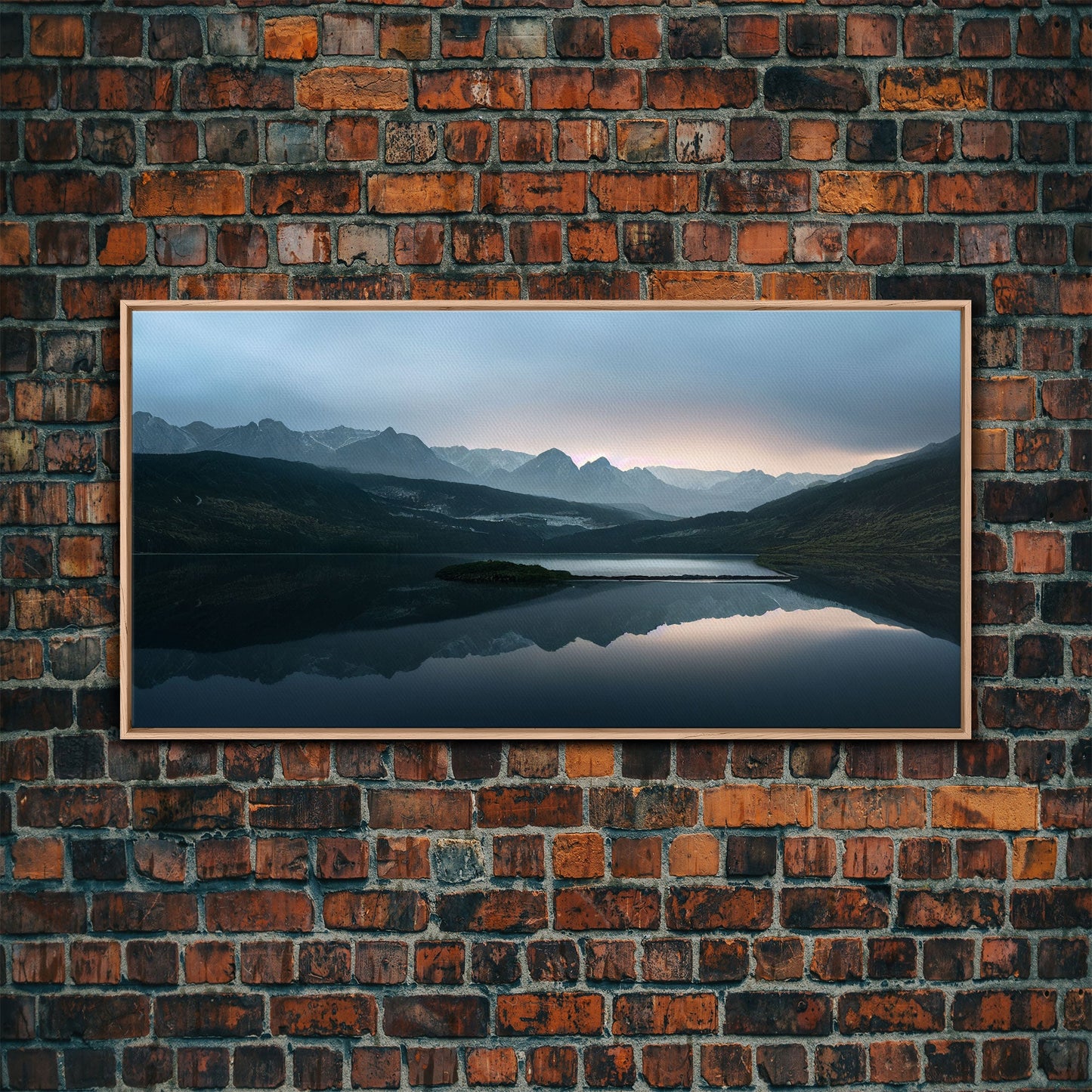 Calm Reflection Of A Lake and Mountains, ready to hang canvas print wall art, Lakehouse Cabin Wall Decor