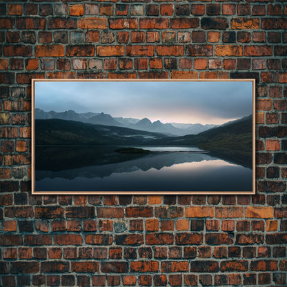 Calm Reflection Of A Lake and Mountains, ready to hang canvas print wall art, Lakehouse Cabin Wall Decor
