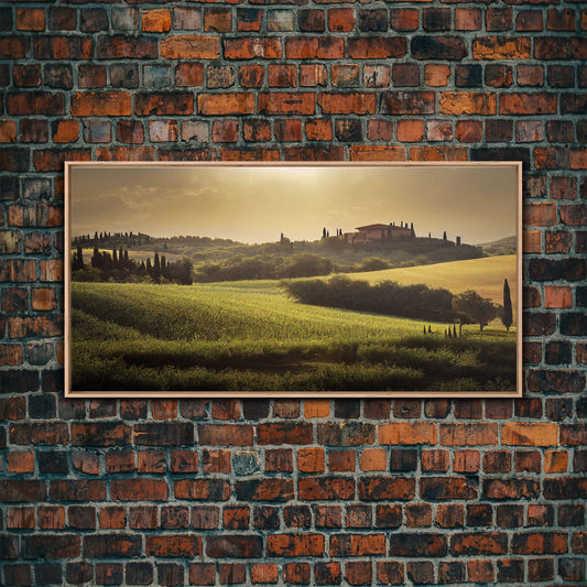 Italian Countryside At Sunset, Watercolor Style, Vintage Style Italy Art, ready to hang canvas print wall art, Guest Room Decor