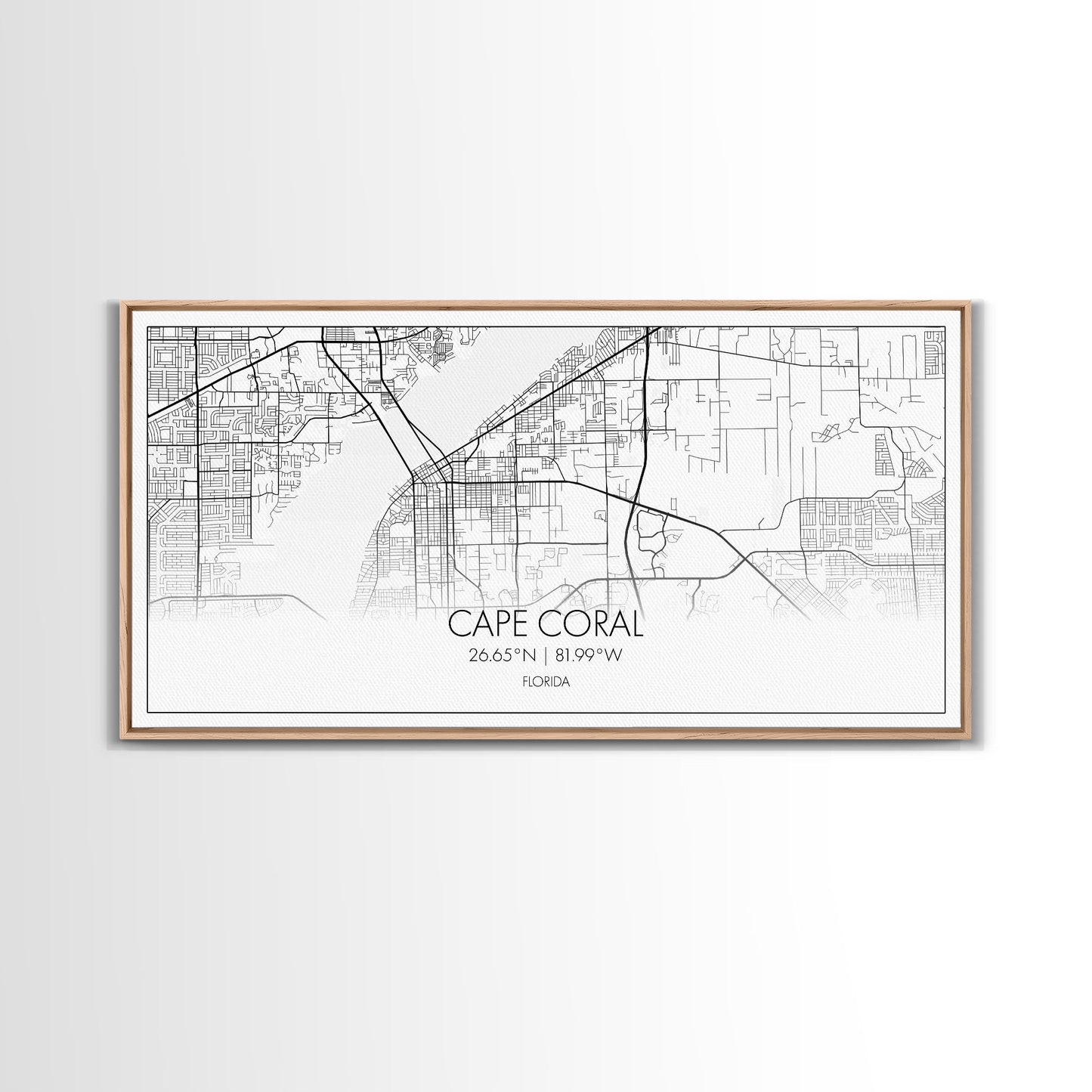 Cape Coral Street Map, Florida Map, Map Print, Modern Art, Wall Art, Canvas Art, Rustic Décor, Bedroom Décor Women, Gift For The Home