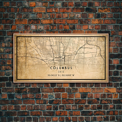 Columbus vintage map print poster or framed canvas, Ohio map print poster canvas, Columbus city map print poster canvas