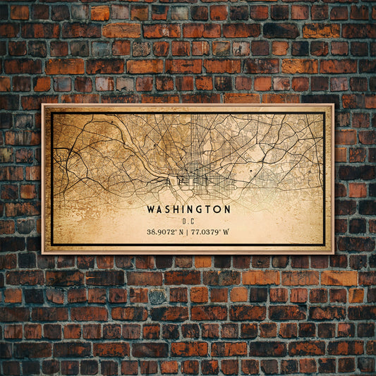 Vintage Washington map print poster or framed canvas | Washington dc city map print poster canvas | District of Columbia print poster canvas