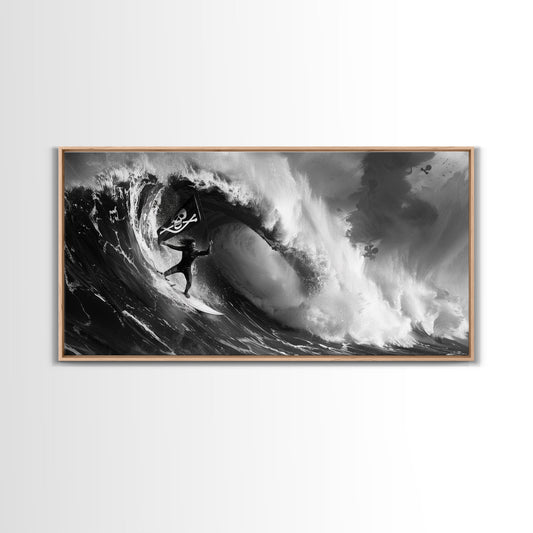 Skull and Crossbones Pirate Surfer - Pirate Surf - Mancave Decor - Office Decor - Pirate Surfer