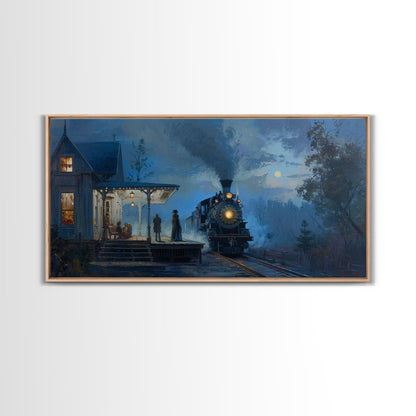 Haunted Steam Train, Spooky Wall Art, Framed Canvas Print, Unique Halloween Wall Art Gift Idea, Halloween Props