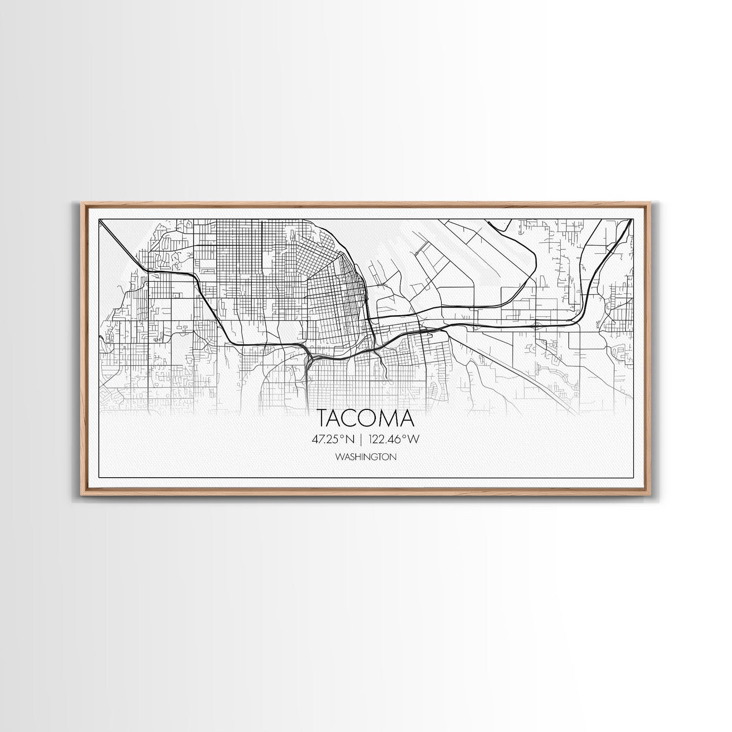Stadtplan von Tacoma, Washington-Kunst, Kartendruck, Moderne Wandkunst, Wandbild, Leinwandbild, Geschenkidee für Zuhause, Wanddekoration im Landhausstil, Stadtwandkunst