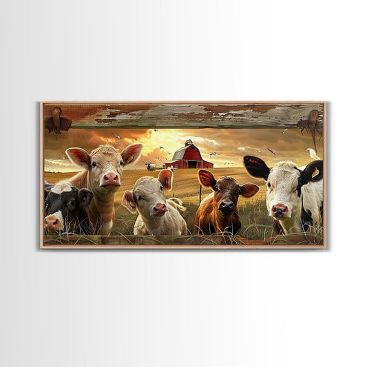 Charming desert garden with blooming cacti and sunset, Framed Canvas Print, perfect for rustic farmhouse living room art