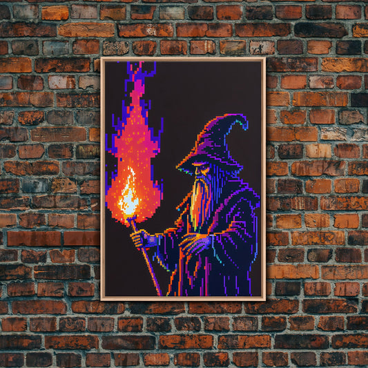 Angry Old Wizard Fire Scepter Gamer Fine Art Print, Wall Decor, Wall Poster, Wall Art Print