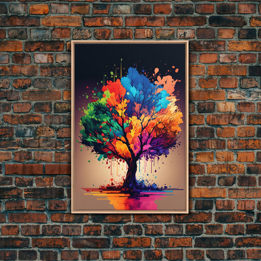 Abstract Tree Watercolor Canvas Print, Splatter Art, Blooming Colorful Tree On Canvas, Original Plant Floral Artwork, Landscape Bohemian Art