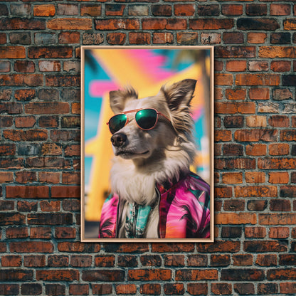 Dog With Shades, Pomeranian Wall Print, Dog Wall Art, Pink Shirt, Funny Wall Art, Framed Wall Art, Framed Canvas, Wall Print, Wall Canvas