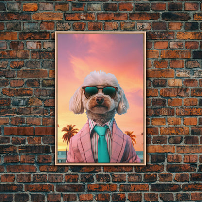 Poodle Wall Print, Dog Wall Art, Dog Sunglasses, Dog In Pink Suit, Funny Art, Framed Wall Art, Framed Canvas, Wall Print, Wall Canvas