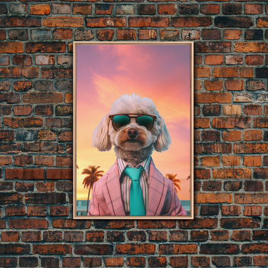Poodle Wall Print, Dog Wall Art, Dog Sunglasses, Dog In Pink Suit, Funny Art, Framed Wall Art, Framed Canvas, Wall Print, Wall Canvas