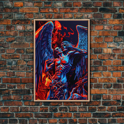 Gothic Angel, Horror Decor, Framed Canvas Print, Fallen Angel