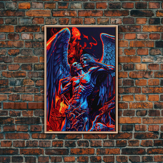 Gothic Angel, Horror Decor, Framed Canvas Print, Fallen Angel