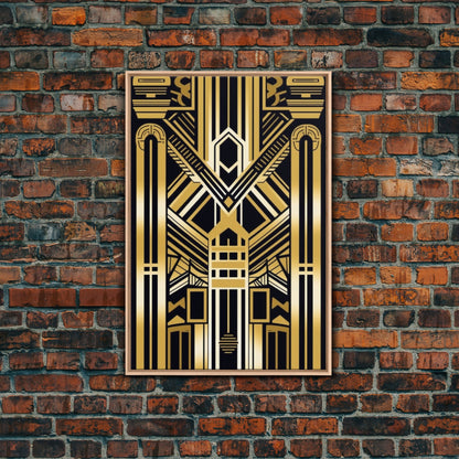 Art Deco Pattern Wall art, Framed Canvas Print, Art Deco, Gold art, Geometric art, Wall decor, Midcentury Modern, Lines art, Wall decor