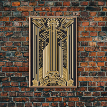 Art Deco Pattern Wall art - Framed Canvas Print - Art Deco - Gold & black art - Wonderful art - Lines art - Geometric art - Office wall art