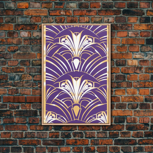 Art Deco Pattern Wall art - Framed Canvas Print - Art Deco - Patterns art - Purple & gold art - Office decor - Ornament art - Light colors