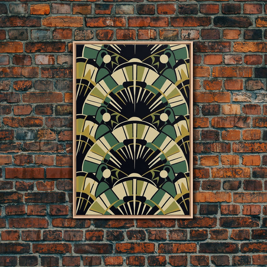 Art Deco Pattern Wall art, Framed Canvas Print, Art Deco, Patterns art, Green art, Ornament art, Colorful painting, Light colors, Wall decor