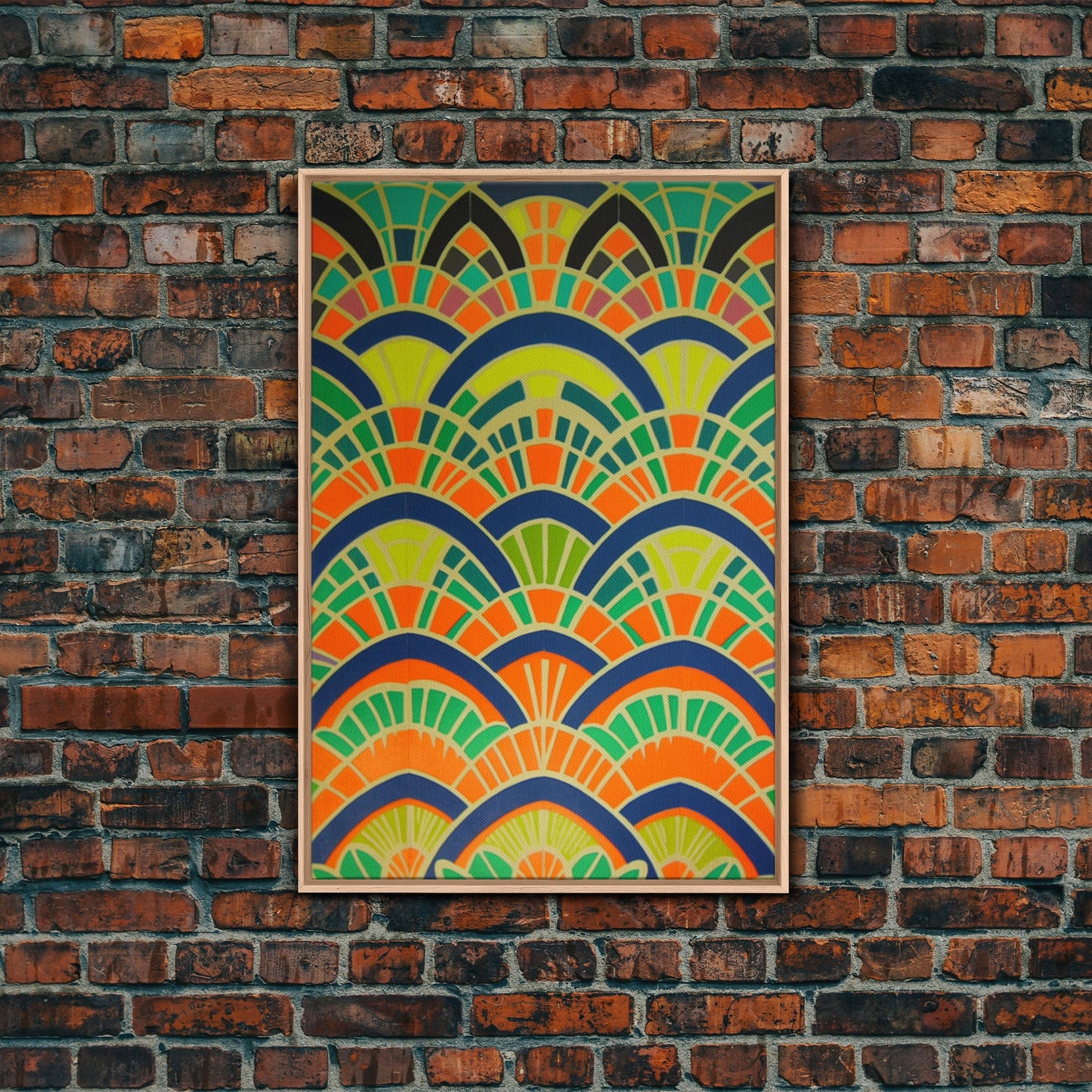 Art Deco Pattern Wall art, Framed Canvas Print, Art Deco, Wall art, Patterns art, Green colors art, Living room art, Colorful painting