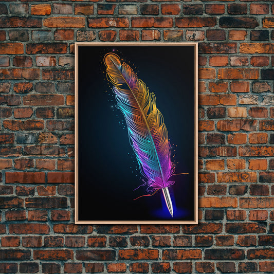 Colorful 3D Feather Wall Art, Vibrant Art, Glowing Wall Art, Minimalist Print, Wall Decor, Canvas Print, Wall Art, Framed Canvas