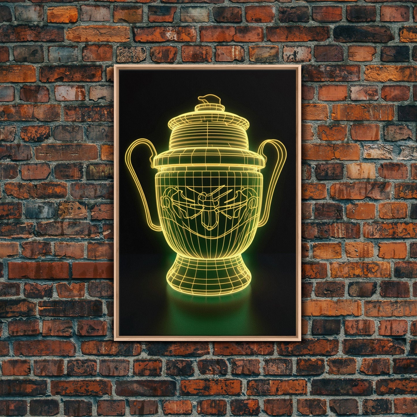 3D Trophy Wall Decor, Yellow Art Print, Glowing Art, Minimalist Print, Wall Decor, Canvas Print, Wall Art, Framed Canvas
