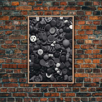 Collection Of Buttons Wall Art, Sewing Room Wall Decor, Black And White, Minimalist Print, Wall Decor, Canvas Print, Wall Art, Framed Canvas