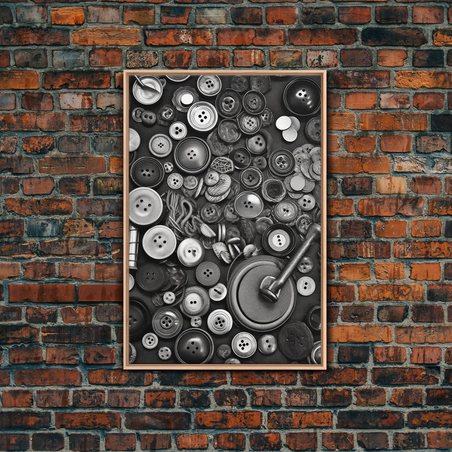 Buttons Wall Decor, Sewing Room, Craft Room, Black And White, Minimalist Print, Wall Decor, Canvas Print, Wall Art, Framed Canvas