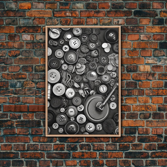 Buttons Wall Decor, Sewing Room, Craft Room, Black And White, Minimalist Print, Wall Decor, Canvas Print, Wall Art, Framed Canvas
