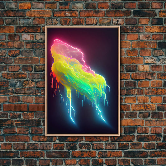 Rainbow In A Rain Cloud, Abstract Art Canvas Print, Lightning, Rain, Stormy Rainbow, Cool Wall Art, Colorful Wall Decor