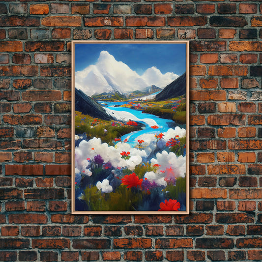 Colorful fields of flowers in the Swiss alps, framed canvas art, canvas print, beautiful wall decor