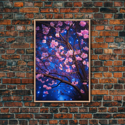 Cherry Blossom Art, Pink Flowers, Japanese Art, Sakura, Canvas Print, Wall Art, Vertical Art, Gift For Boss, Preppy Room Decor, Office Print