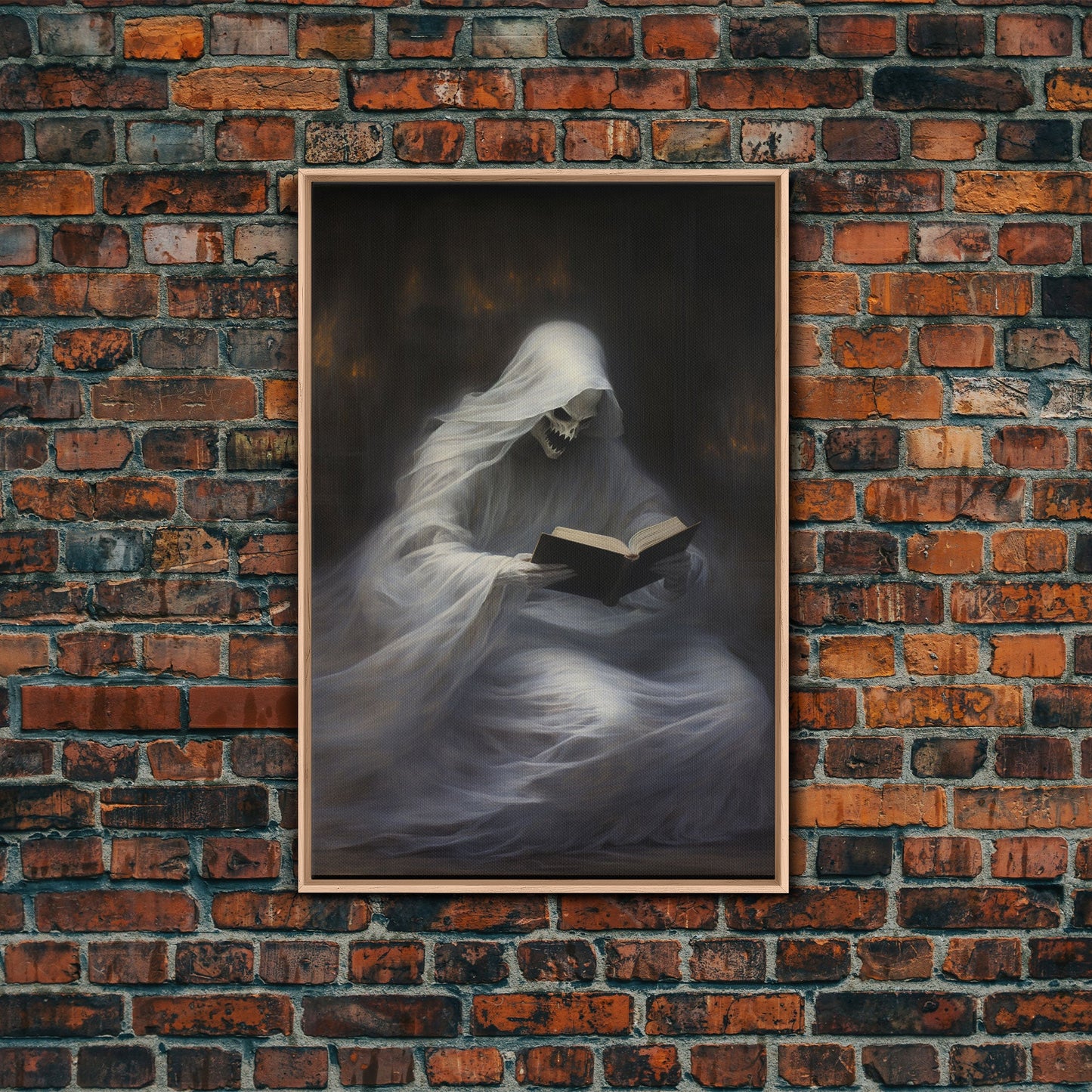 He's really into that book man, why is that ghost reading? Spooky Victorian Halloween Oil Painting Canvas Print, Halloween Decorations