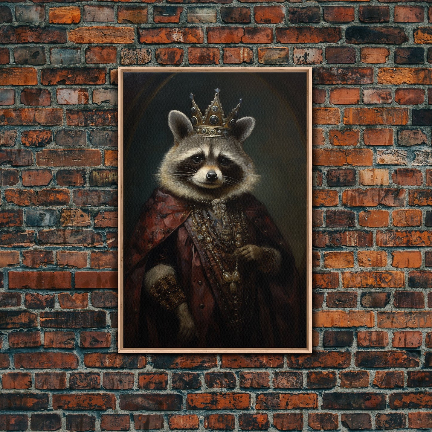 The Raccoon King, Framed Canvas Print Or Canvas, Victorian Animal Print Oil Painting, Funny Halloween Decor
