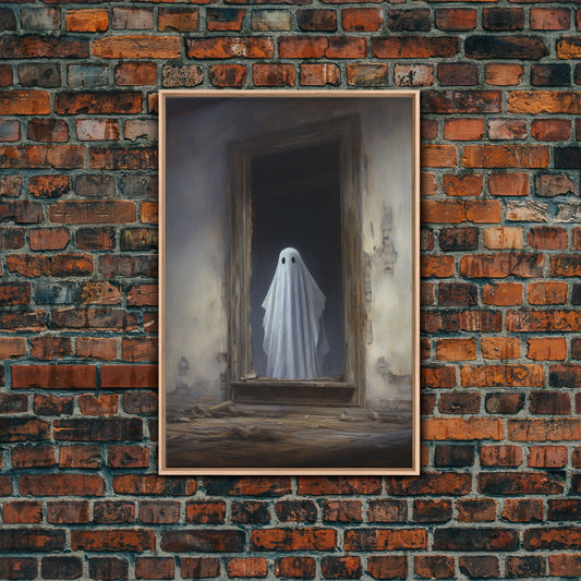The Ghost In The Mirror, Framed Canvas or Canvas Print, Gothic Victorian Halloween Painting, Cool Halloween Decor, Dark Academia