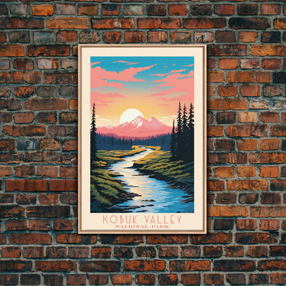 Kobuk Valley Nationalpark, Alaska Reisekunst, Nationalpark-Druck, Minimalistische Reisekunst, Landschaft im Midcentury Modern Retro-Stil