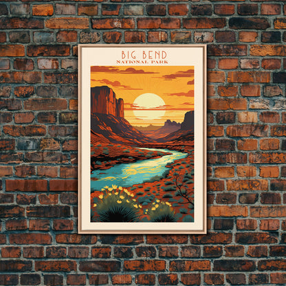 Big Bend National Park, Framed Wall Art Canvas Print, Travel Poster, Texas Travel Art, Roadtrip Decor, Cool Art, Retro State Park Art