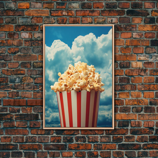 Popcorn, Game Room Wall Art, Movie Room Art, Canvas Print, Wall Hanging, Portrait Art, Minimalist Wall Art, Kitchen Wall Decor, Hostess Gift